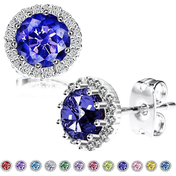 New Blue Topaz/Decemberr Birthstone Stud Earrings Set, Copper Plated Cub… - Picture 7 of 16